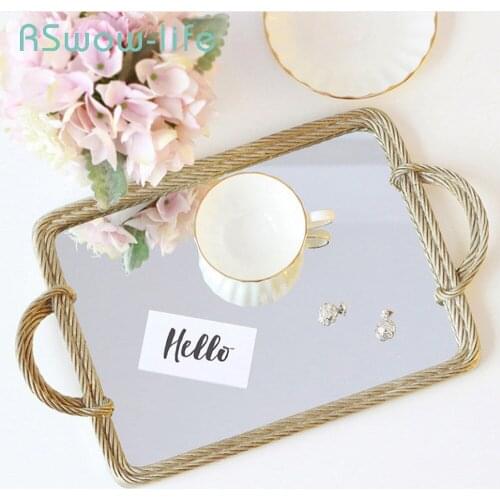 Creative Resin Mirror Tray Cosmetic Storage Tray Retro Rectangular Storage Mirror Shooting Props Serving Tray For Home