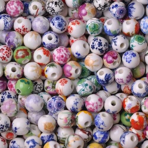 2# 10mm 12mm Flower Patterns Round Ceramic Porcelain Loose Spacer Beads Lot for DIY Crafts Bracelet Jewelry Making
