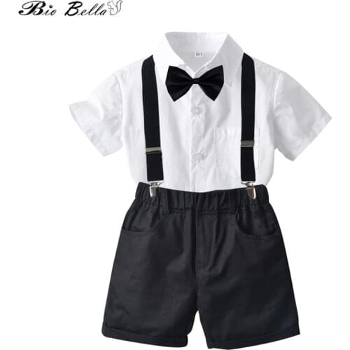 Summer Baby Boy Clothing Set Birthday Party 1-7 Years Kids Summer Clothes Suit Fashion T-Shirt+Belt Pants Clothing Boy Outfits