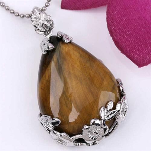 Fashion Flower Crystal Necklace Pendant Quartz Healing Stone Waterdrop Necklace