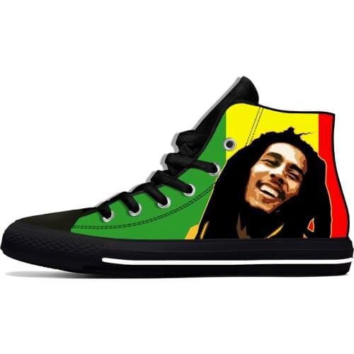 Bob Marley Reggae Star Rasta Rock Music Fashion Casual Cloth Shoes High Top Lightweight Breathable 3D Print Men Women Sneakers
