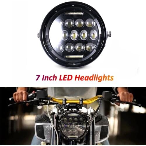 Motorcycle 7 inch LED Headlight Vintage Motorbike Headlamp Round Front Lamp for Cafe Racer 883 Sportster Street Glide Road King