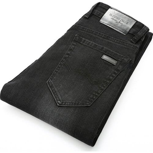 2021 Mens Gray Black Stretch Casual Jeans Spring New Business Straight Denim Pants Plus Size 40 Male Fashion Brand Clothing