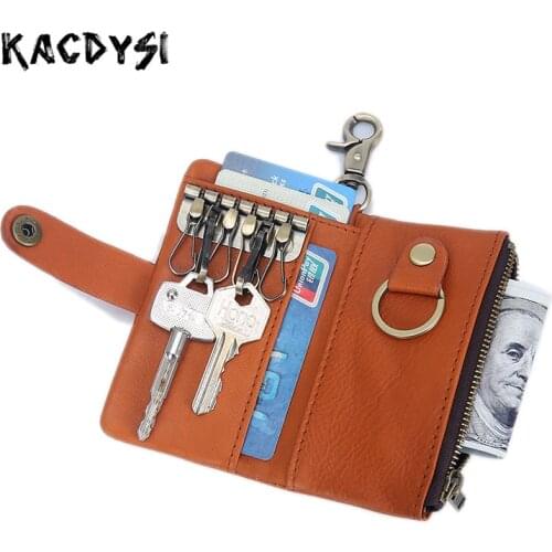 Handmade Genuine Leather Mens Car Key Wallet Retro Male Key Holder Case Waist Bag Housekeeper Vintage Keyring Pouch Bag Coin Bag