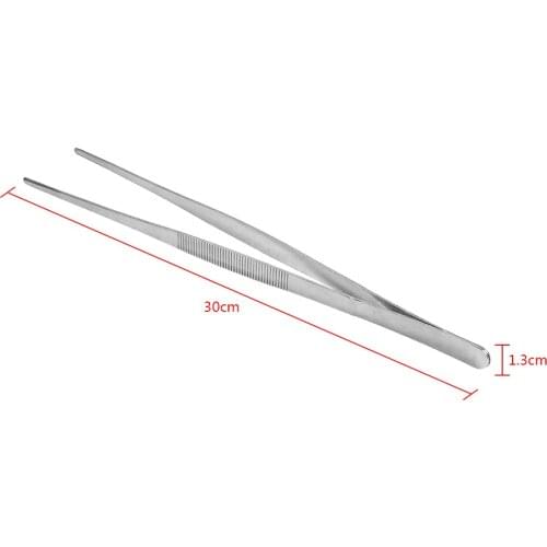 Stainless Steel Silver Long Food Tongs Straight Home Medical Tweezers Garden Kitchen Tool 30cm