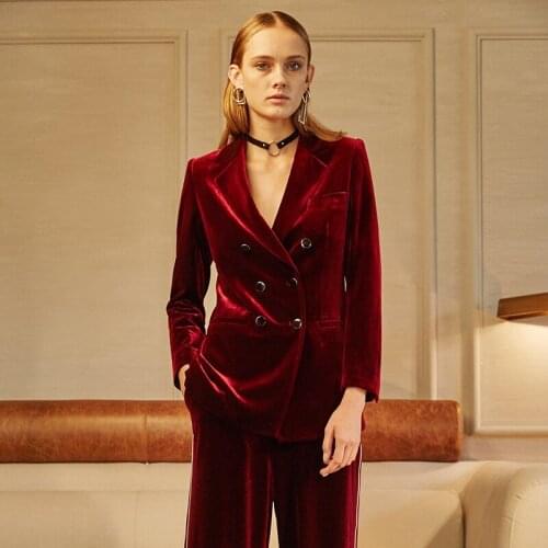 2021 new Euramerican ladies casual Suit gold velvet jacket double-breasted temperament wine red vintage velvet