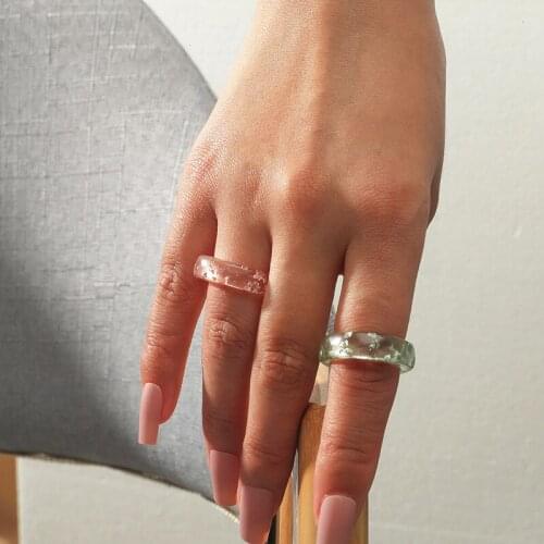 2Pcs/Set Retro New Transparent Aesthetic ring Minimalist Acrylic Resin Geometric Round Marble Pattern Ring for Women Jewelry