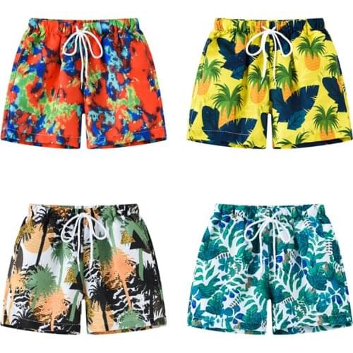 Summer Boys Beach Shorts Cartoon Print Drawstring Elastic Waist Pants with Pocket Fashion Style Kids Children Swimming Shorts