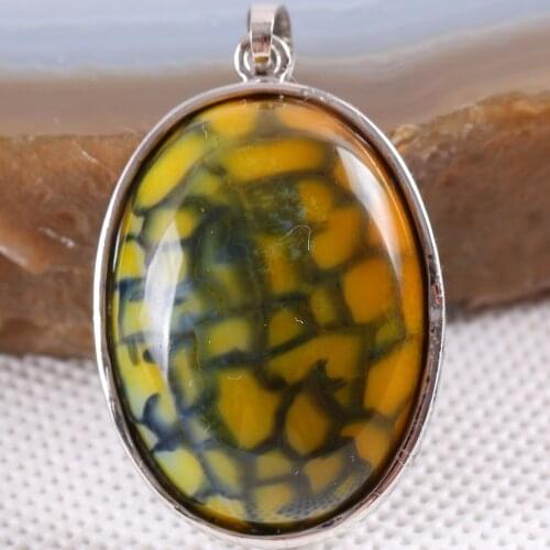 Charm Pendant 25x35MM Oval Bead Fit Necklace Natural Stone Gem Green Veins Onyx Women Jewelry Gift 1Pcs K691