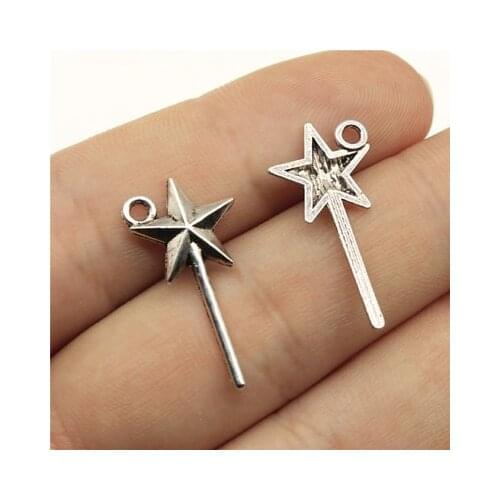 40PCS/lot 25x13mm Magic Wand Charms Antique Bronze Silver Color Pendants Making DIY Handmade Tibetan Jewelry