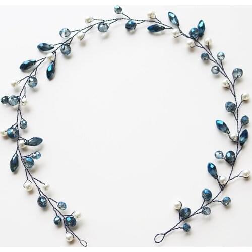 New Arrival Colorful Blue Shiny Crystal Headbands Wedding Hair Jewelry Accessories Pearl Women Hair Ornament Headpiece for Girl