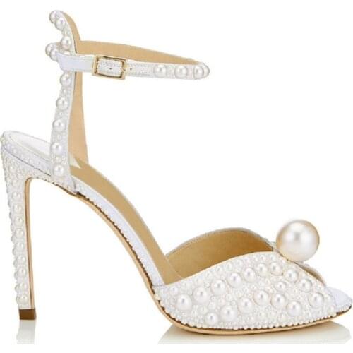 Women Sandals Fashion High Quality Wedding Shoes Women New Pearls Studs Luxury Peep Toe High Heels Woman Shoes Zapatos De Mujer