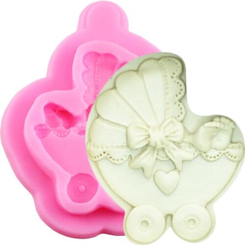 Sugarcraft Baby Car Carriage Silicone Mold Bow Tie Baby Birthday Fondant Cake Decorating Tools Cupcake Chocolate Candy Clay Mold