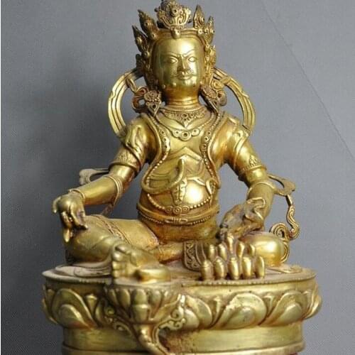 Old Tibetan Buddhism bronze Gilt mouse Yellow Jambhala Wealth God Buddha statue