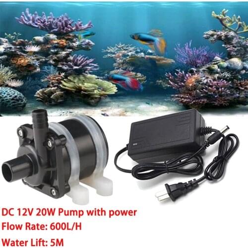 HEMAN Ultra-quiet Water Pump DC 12V 20W 600L/H Brushless Magnetic Submersible Water Pumps for Fish Tank
