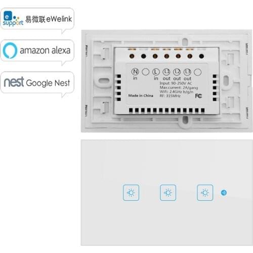 Ewelink WS 120 US Wifi Smart Wall Touch Switch Glass Panel APP Remote Control No Hub Required work with Alexa Google Home