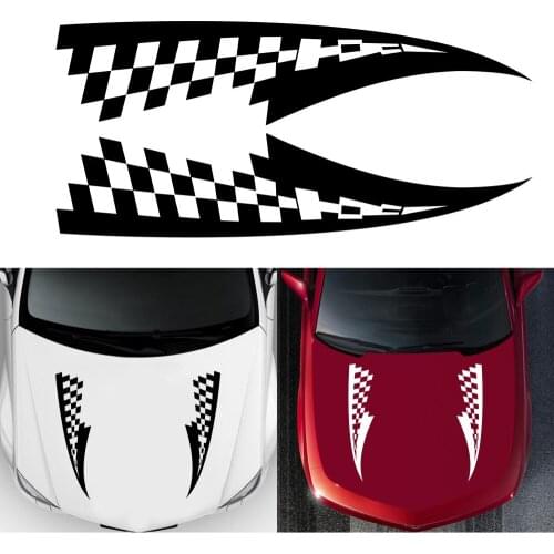 Grid stripe hood motor racing style DIY vinyl stickers applique adornment hot-rod epicranium decals car accessories