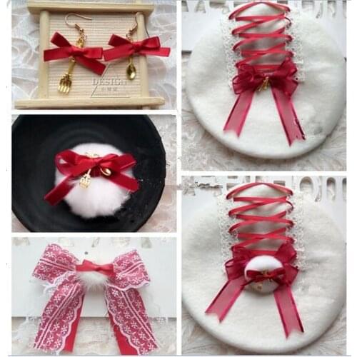 Vintage Red Bow Hairpin Girl Beret Flat Cap Sweet Lolita Girl Fall Winter Warm Painters Hat B1521