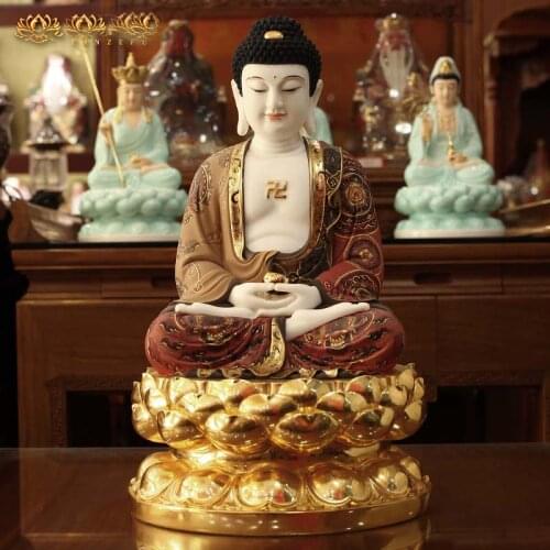 High grade gilding jade color drew Sakyamuni Amitabha buddha Sculpture family protection Propitious Prosperity FENG SHUI statue