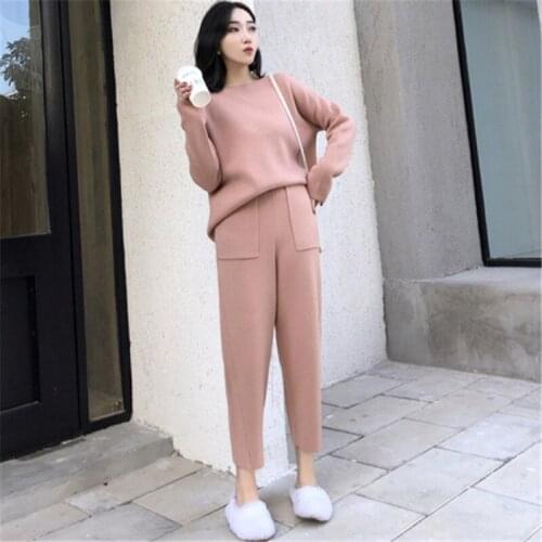 High Quality Women Sweater Two Piece Knitted Pant Sets Slim Tracksuit 2021 Autumn Fashion Sweatshirts Sporting Suit Female Set