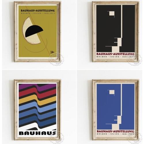 Bauhaus Exhibition Museum Retro Poster, Abstract Human Face Profile Art Prints, Minimalism Geometry Shape Backdrop Decoration