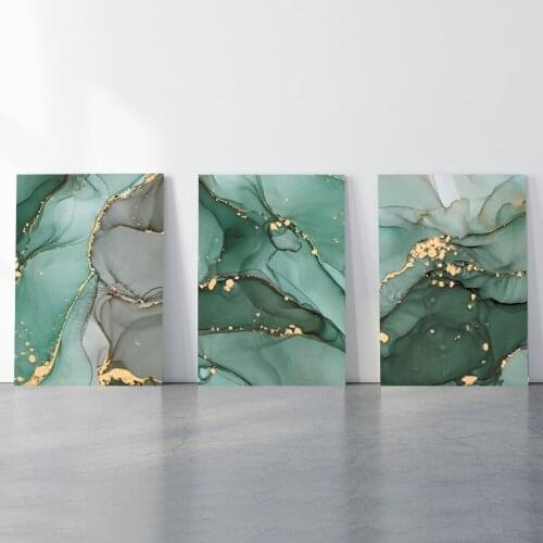 Green Gold Marble Canvas Wall Art Prints Light Luxury Decorative Canvas Painting Pictures Poster for Living Room Home Decor