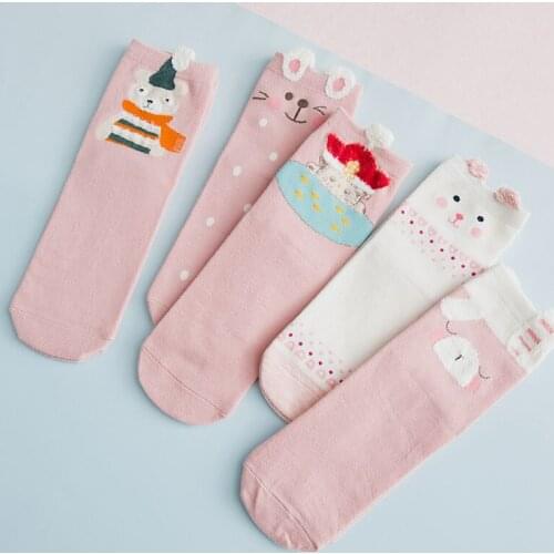 Ladys Casual socks Cotton Womens Garments Accessories Female short sock Cartoon Bear Pink breathable sock Gift Crew Sock