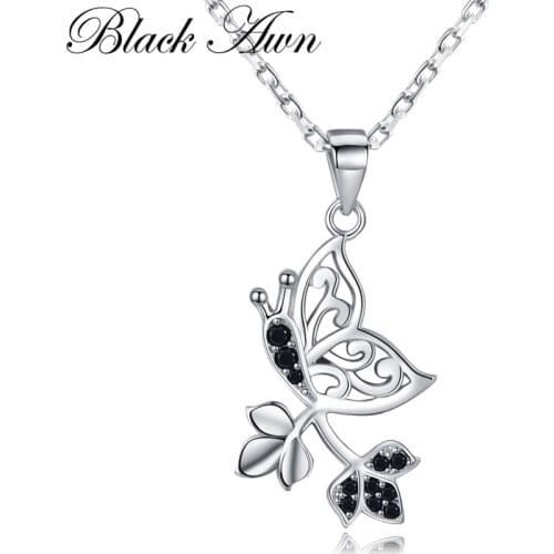 Black Awn Romantic New Arrive 925 Sterling Silver Fine Jewelry Trendy Butterfly Engagement necklaces & pendants for Women K044