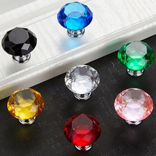 1PC 30mm Diamond Shape Design Crystal Glass Knobs Cupboard Drawer Pull Kitchen Cabinet Door Wardrobe Handles Hardware Wholesale