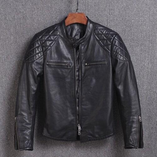 2020 New Genuine Cow Jacket Leather Men Stand Collar Spring Autumn Coat Cowhide Motorcycle Leather Jackets Y18-19 KJ2313