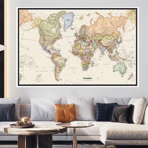 225*150cm The Vintage World Map Vinyl Canvas Painting Retro Wall Art Poster Classroom Home Decor Children School Supplies