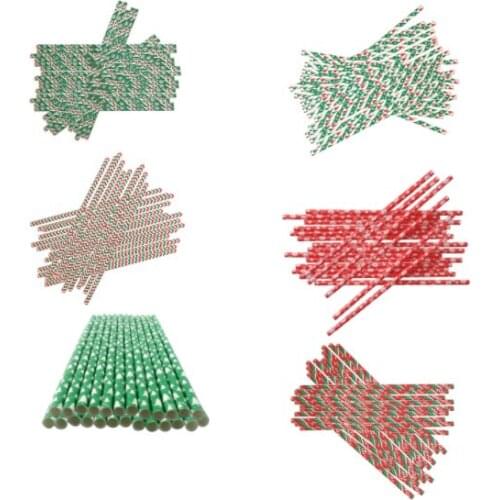 25Pcs Paper Straws Disposable Christmas Degradable Paper Eco-Friendly Creative Mixed Birthday Party Decoration Drinking Prop