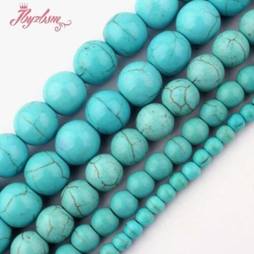 4,6,8,10mm Smooth Round Beads Ball Blue Turquoises Stone Beads For DIY Necklace Bracelets Jewelry Making 15" Free Shipping
