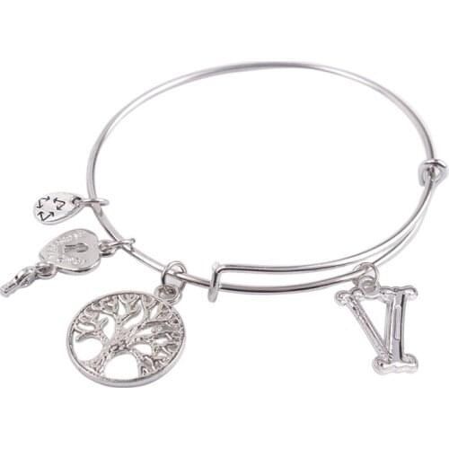 5PCS Silver Color Tone Initial V Letter Wire Bangle #91305