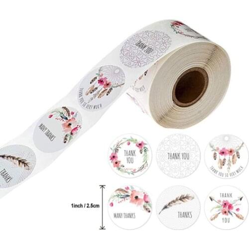 500pcs/roll round floral thank you stickers scrapbooking for package seal labels custom sticker decoration wedding sticker