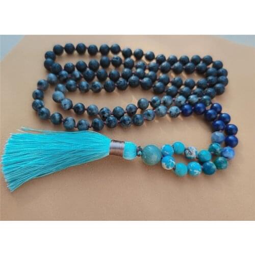 8mm Volcanic Stone 108 Beads Tassel Knotted Necklace Spirituality Fancy Colorful Wrist Pray Chic Lucky Yoga Cuff Buddhism