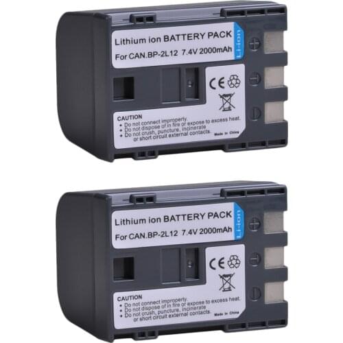 2-Pack 2000mAh BP-2L12 BP-2L14 Battery for Canon DC310 DC330 Elura 60 Vixia HG10 HV20 HV30 ZR100 ZR200 ZR300 ZR500 ZR600 ZR800