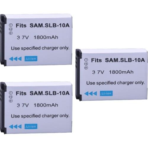 3Pcs 1800mAh SLB-10A SLB 10A SLB10A Camera Batteries for SAMSUNG HMX-U10 HMX-U100 SL720 SL310W SL820 HZ15W HZ10W ES60