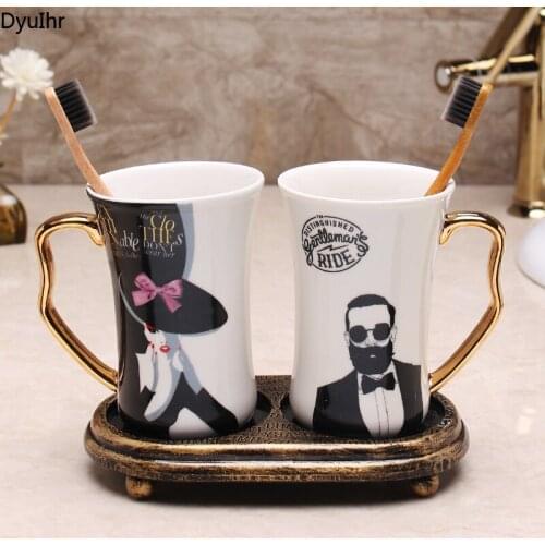 Bathroom accessories creative bathroom wash cup household ceramic toothbrushing cup simple decals couple mouthwash cup DyuIhr