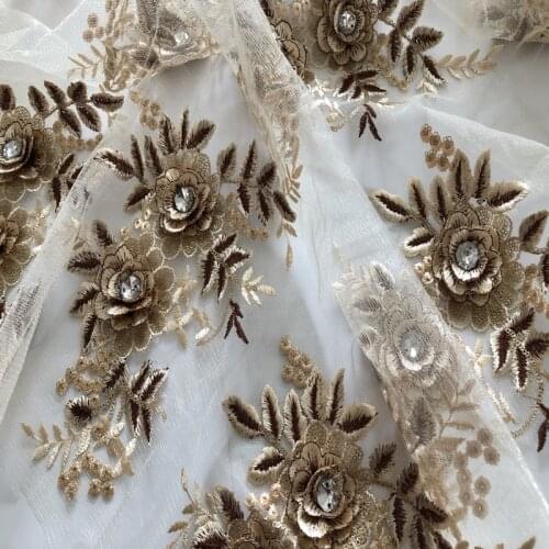 2Pcs 3D Flower Sequin Paillette crystal Embroidery Patches Applique Sewing Wedding Evening Dresses Clothing Accessories Diy Gold