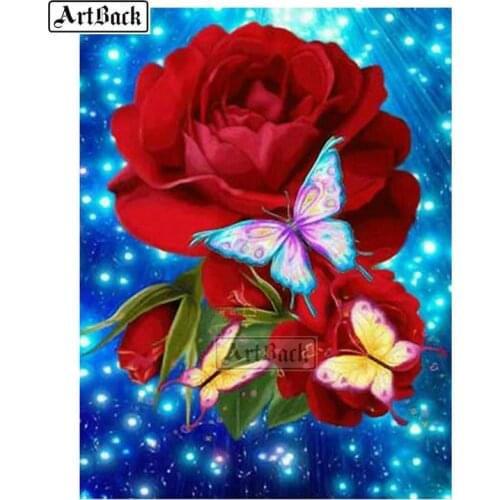 Butterfly red rose full square drill 5d diy diamond painting kit 3D diamond mosaic crafts decorative painting sx46