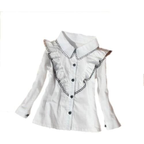 2019 Autumn School Girl White Blouse Kids Clothes Girls Blouse Children Clothing 100% Cotton Child Shirt Blusas 2-16Y