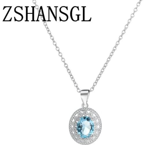 Bohemia Permanent silver color jewelry Hearts and Arrows 2ct AAA+ CZ Cubic Zirconia Round Women Pendant Necklace