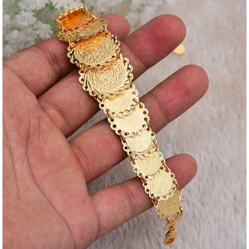 Annayoyo Gold Color Coins Bracelet for Money Coin Bracelet Gold Color Unisex Arab Middle Eastern Jewelry Bangle