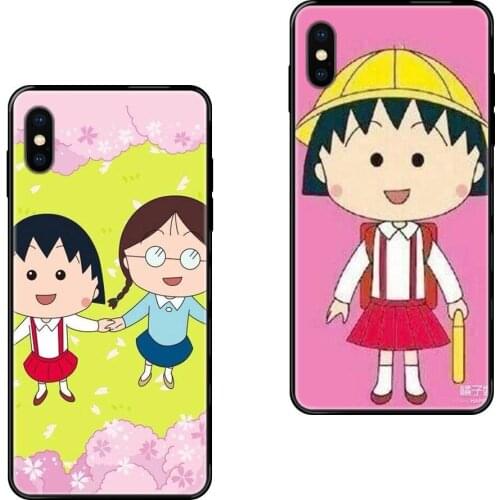 For Xiaomi Mi Note A1 A2 A3 5 5s 6 8 9 10 SE Lite Pro Ultra Japanese Cartoon Chibi Maruko Vivid Colour Black Soft TPU