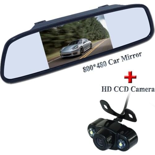 Car Parking Assistance System 4.3 Inch TFT LCD Car Reverse Mirror Rearview Monitor + 2 LED Lights IR Car Rear View Camera