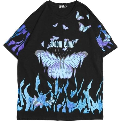 Mens T shirt Hip Hop Streetwear Harajuku T-shirt butterfly Print Summer Cotton Casual Tshirt Short Sleeve Loose Tops Tees