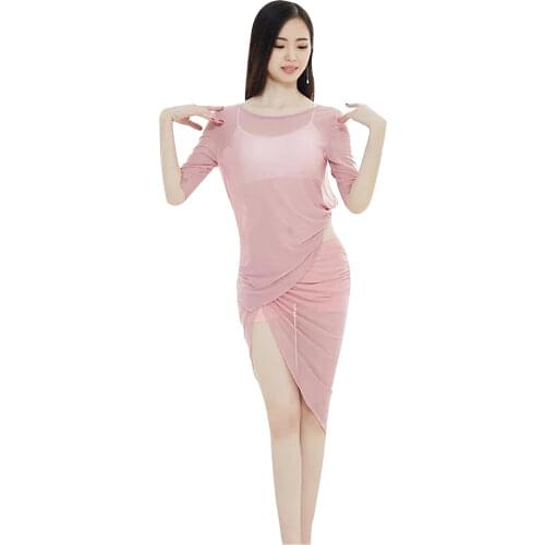 Half Sleeve Solid Gauze Backless Top Sexy Irregular Belly Dance Skirt 2pcs set Women Bellydance costume performance wear