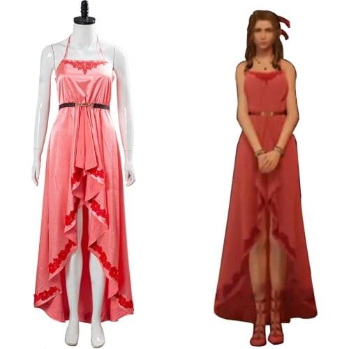 Final Fantasy VII 7 Remake Costume Aerith Cosplay The Honeybee Inn Peach Pink Long Gown Halter Dress For Girls Women