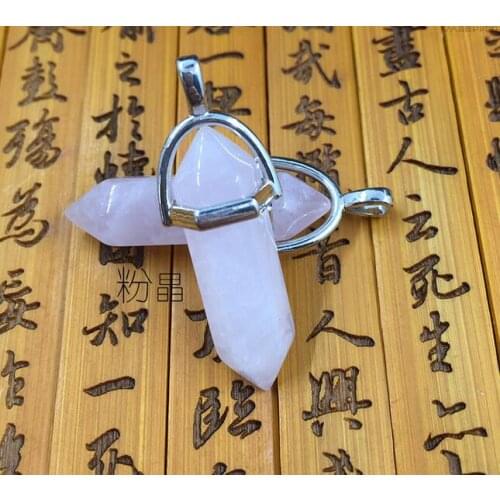 2pcs pink cyrstal Hexagonal Point Reiki Chakra Healing Pendant For Necklace